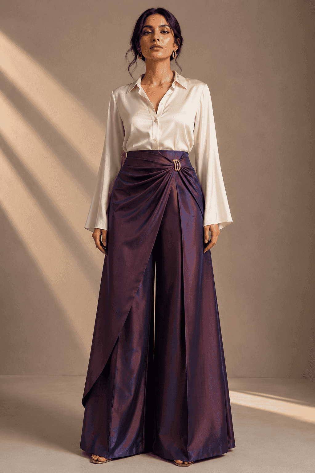 SCULPTED WRAP PALAZZO SILK